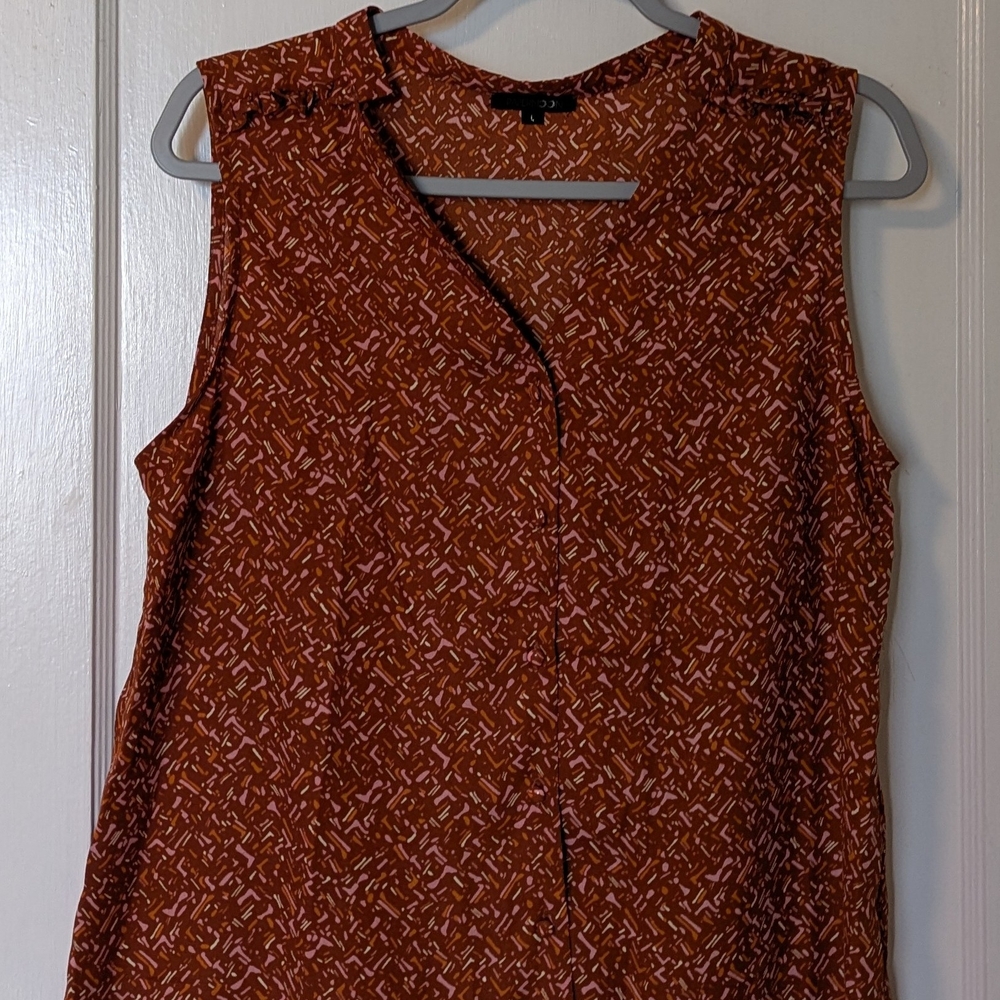Orange Mandarin Collar Sleeveless Blouse